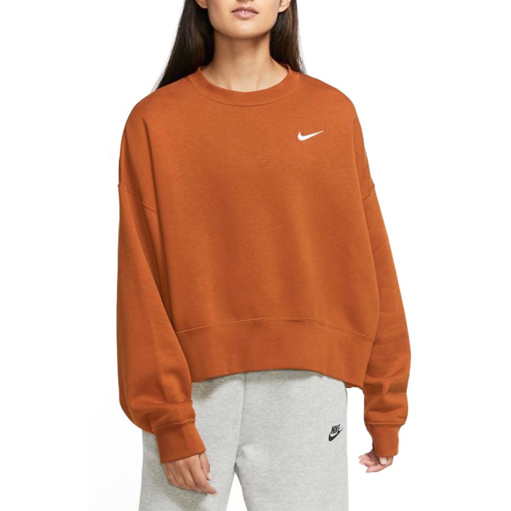 Nike Sportswear Essential Fleece Crew Sz M In Tawny/White